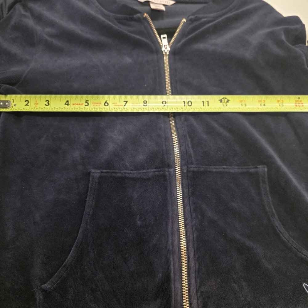 Victoria’s Secret Velour Zip Up Jacket XS Navy Blue Cozy Lounge - Picture 7 of 8